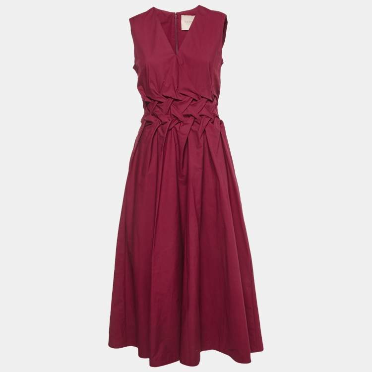 Pre Owned Roksanda Burgundy Cotton Gathered Eifal Midi Dress M