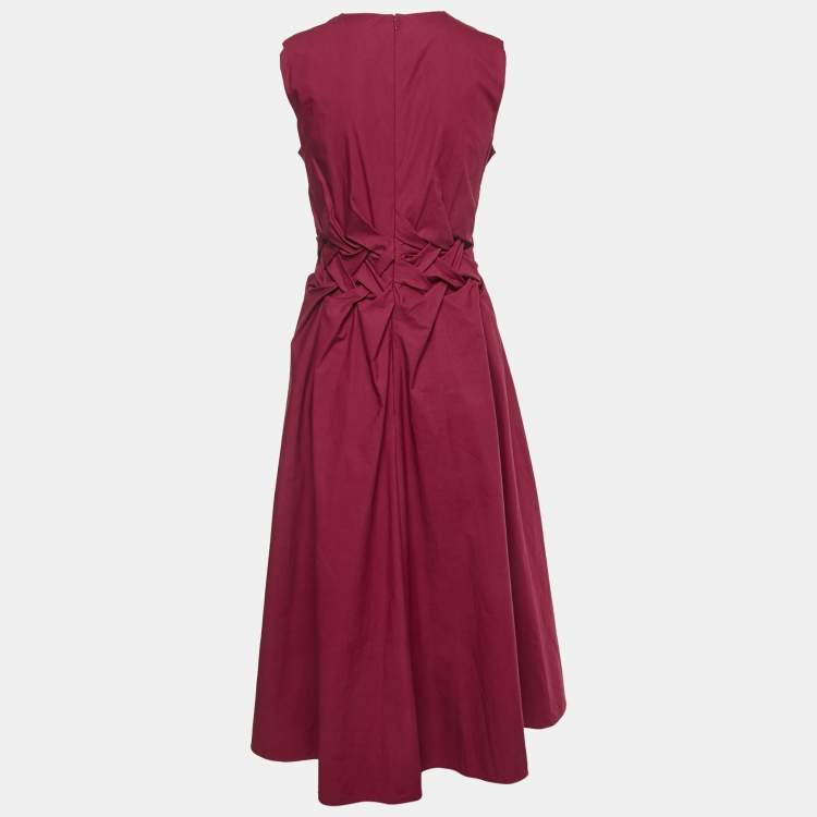 Pre Owned Roksanda Burgundy Cotton Gathered Eifal Midi Dress M