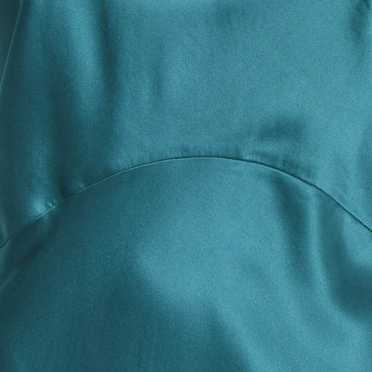 Pre Owned Roksanda Teal Blue Satin Draped Detail Gown M