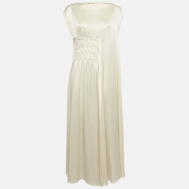 Pre Owned Roksanda Cream Satin Gathered Kleo Long Dress S