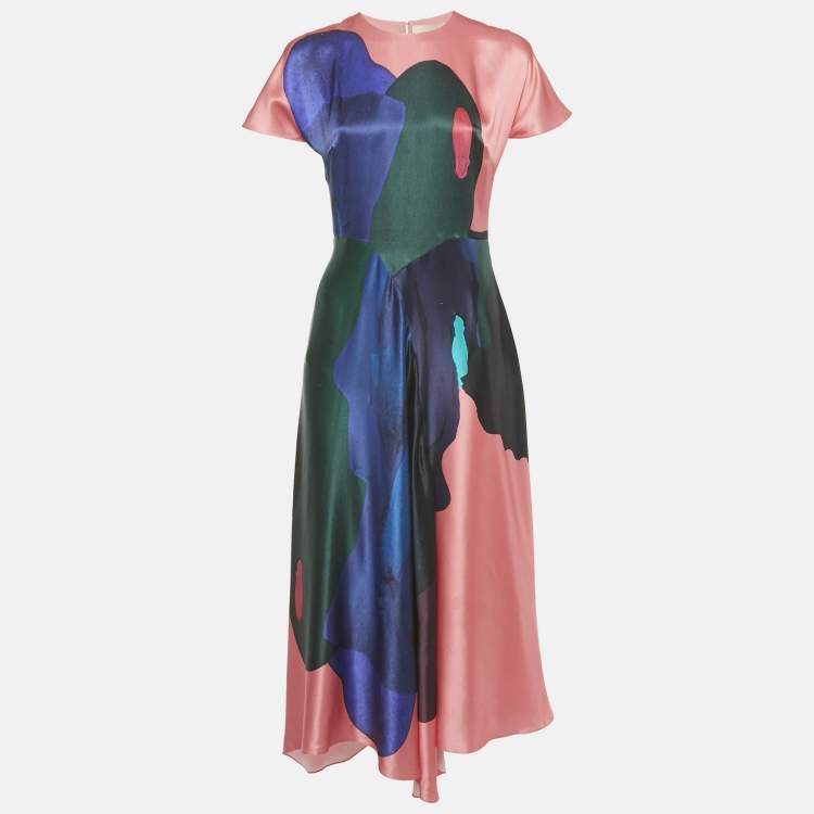 Pre Owned Roksanda Pink Printed Satin Midi Dress M