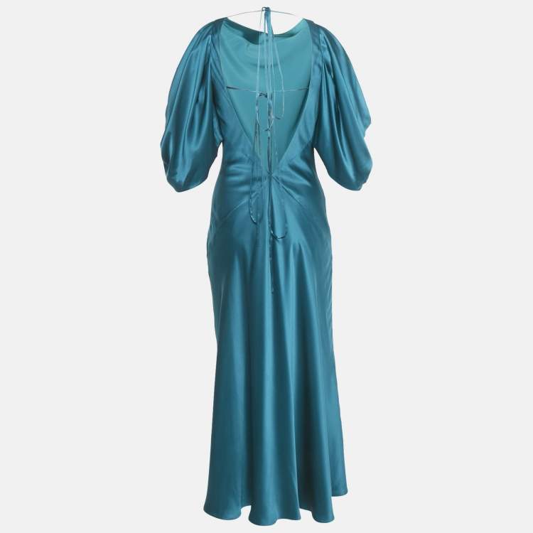 مملوكة مسبقًا Roksanda Blue Satin Blue Flared Long Dress M