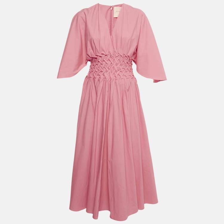 مملوكة مسبقًا Roksanda Pink Poplin Shirring Midi Esti Dress M
