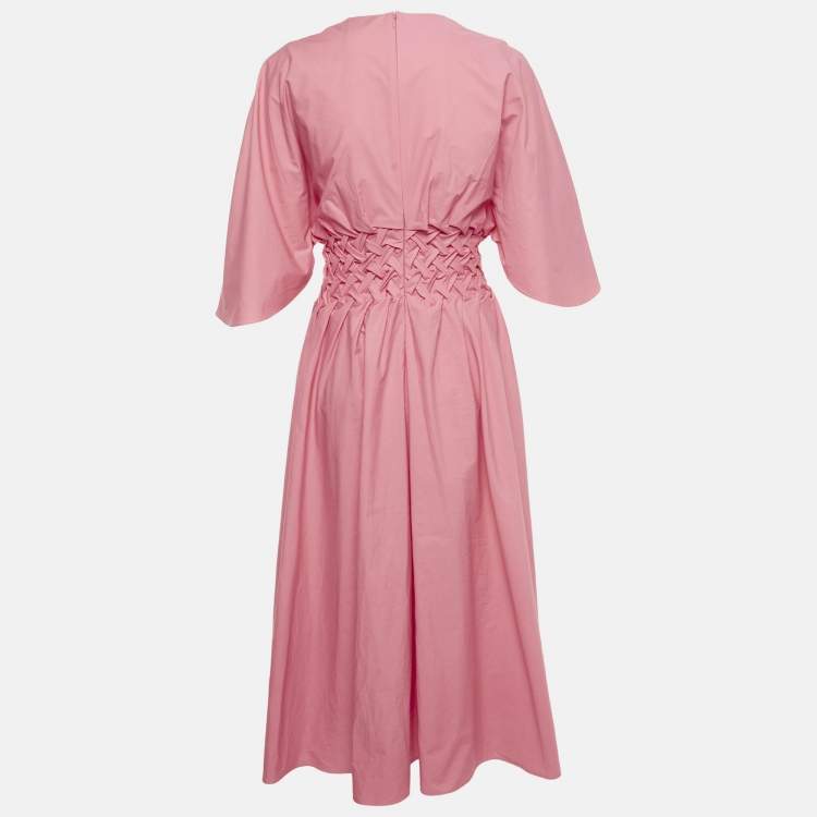 مملوكة مسبقًا Roksanda Pink Poplin Shirring Midi Esti Dress M