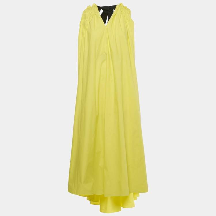 Pre Owned Roksanda Yellow Poplin Shirring Trim Flared Long Dress M