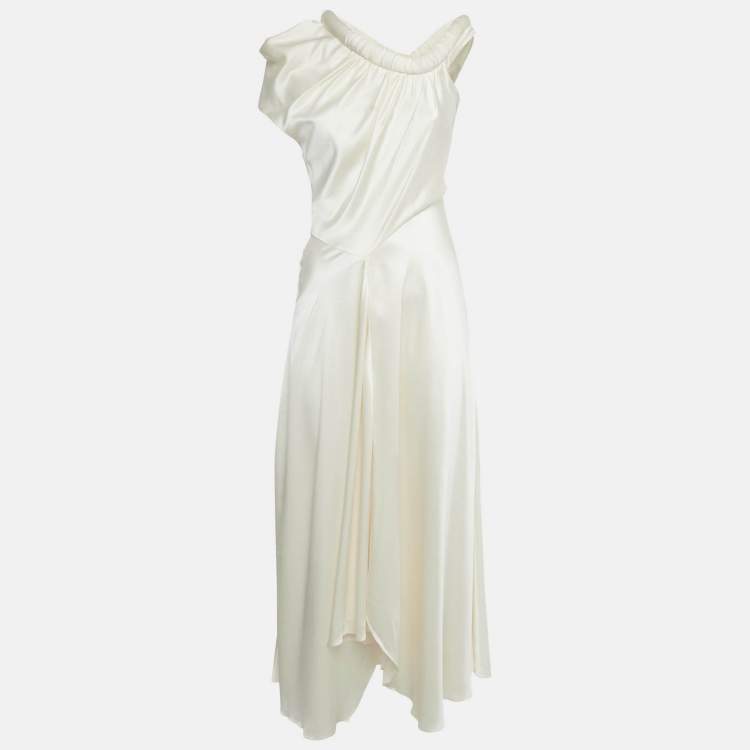 Pre Owned Roksanda Cream Satin Silk Cold-Shoulder Long Dress M