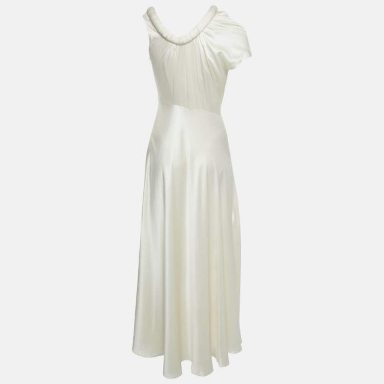 Pre Owned Roksanda Cream Satin Silk Cold-Shoulder Long Dress M