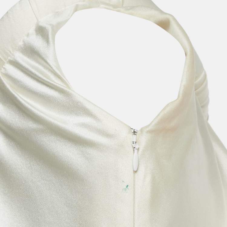 Pre Owned Roksanda Cream Satin Silk Cold-Shoulder Long Dress M