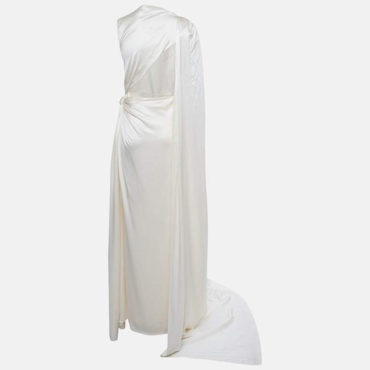 Pre Owned Roksanda Ivory Satin Draped Style Back Open Long Dress S