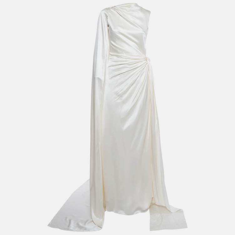 Pre Owned Roksanda Ivory Satin Draped Style Back Open Long Dress S