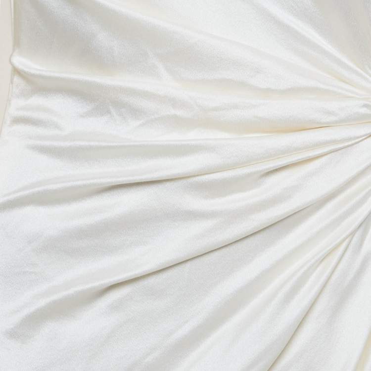 Pre Owned Roksanda Ivory Satin Draped Style Back Open Long Dress S