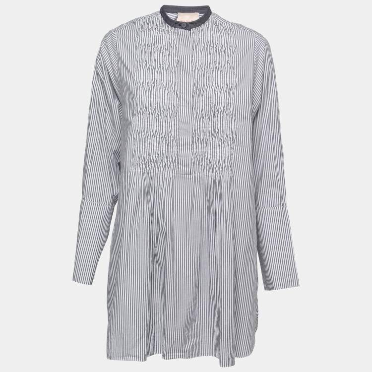 Pre Owned Roksanda Dark Blue Striped Cotton Pleated Front Tunic Top S