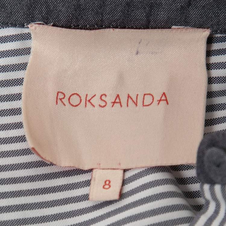 Pre Owned Roksanda Dark Blue Striped Cotton Pleated Front Tunic Top S