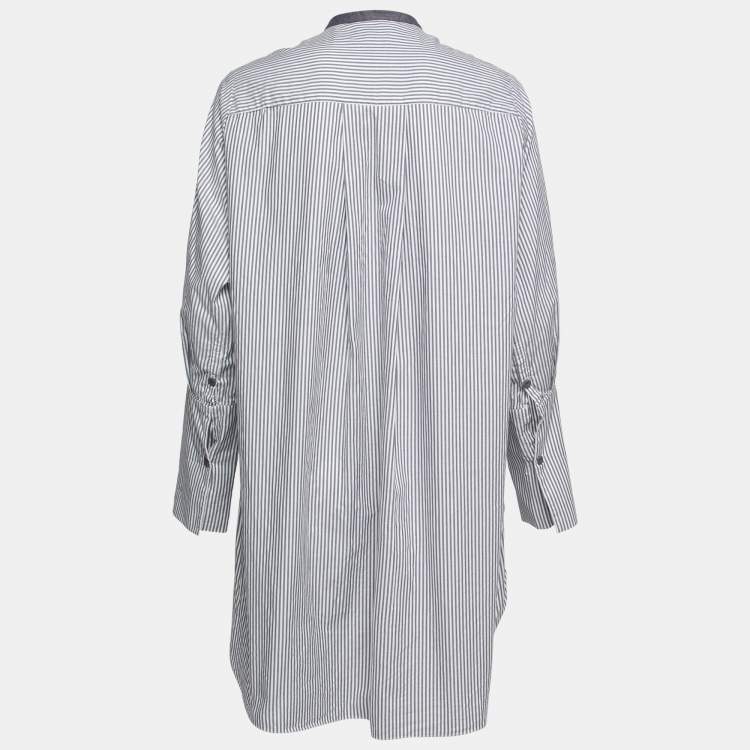 Pre Owned Roksanda Dark Blue Striped Cotton Pleated Front Tunic Top S