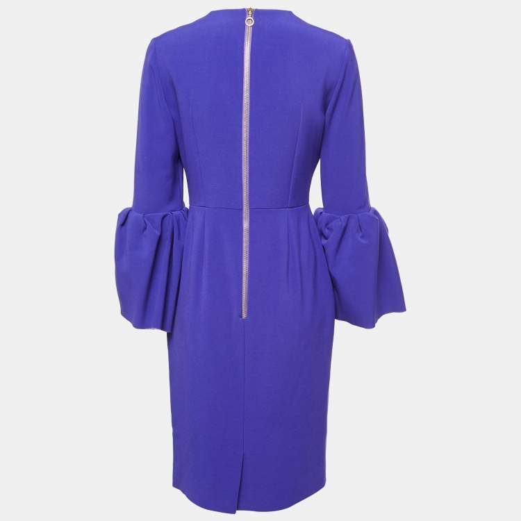 Pre Owned Roksanda Blue Crepe Bell-Sleeve Margot Midi Dress M