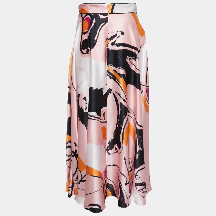 Pre Owned Roksanda Pink Multicolor Printed Silk Midi Skirt M