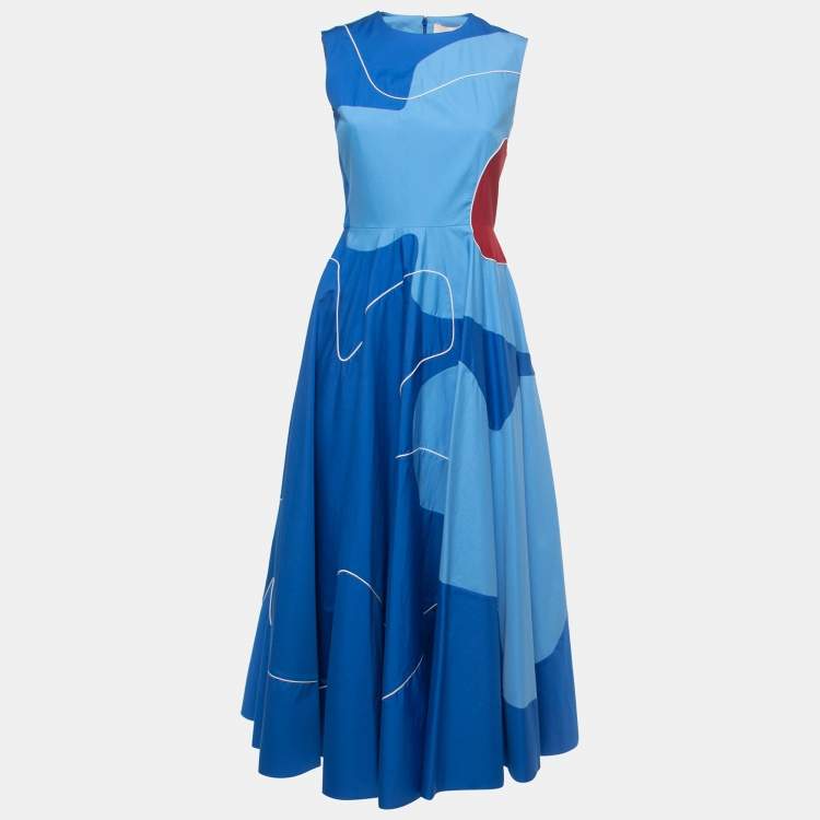 مملوكة مسبقًا Roksanda Blue Cotton & Silk Sleeveless Flared Midi Dress S