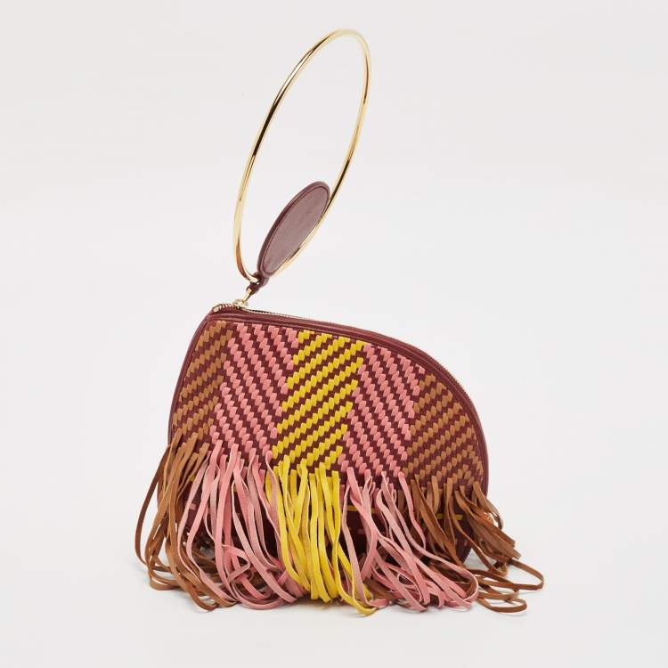 Pre Owned Roksanda Burgundy/Multicolor Leather Eartha Fringe Pouch