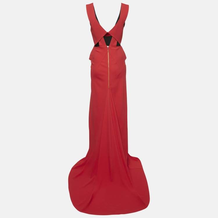 Pre Owned Roland Mouret Red Stretch Viscose Flared Lubelia Gown M