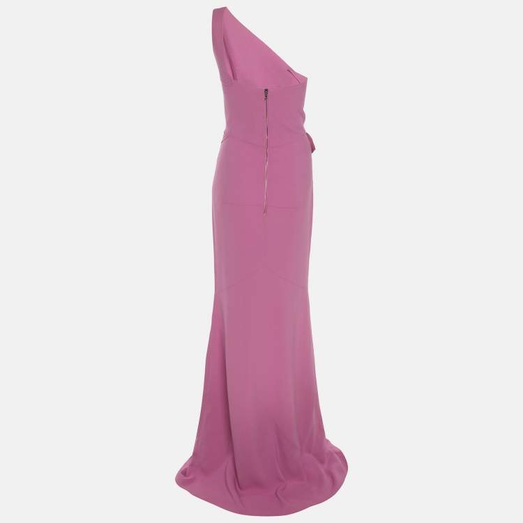 Pre Owned Roland Mouret Violet Stretch Crepe One Shoulder Long Dress M