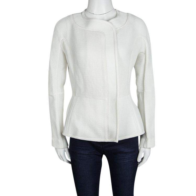 Pre Owned Roland Mouret White Cotton Blend Textured Bellasis  Jacket M