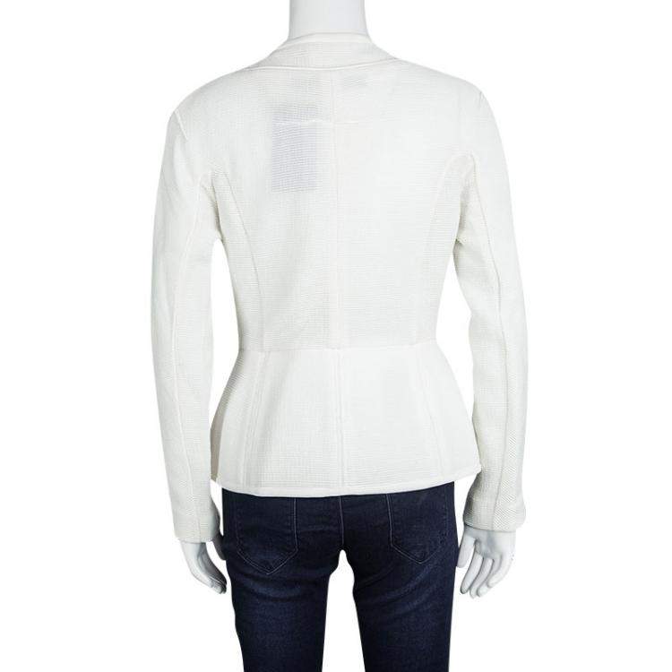Pre Owned Roland Mouret White Cotton Blend Textured Bellasis  Jacket M