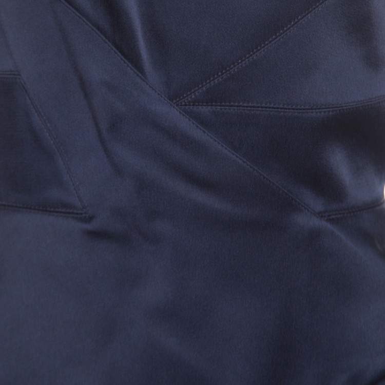 Pre Owned Roland Mouret Navy Blue Satin Half Peplum Anerley One Shoulder Dress L