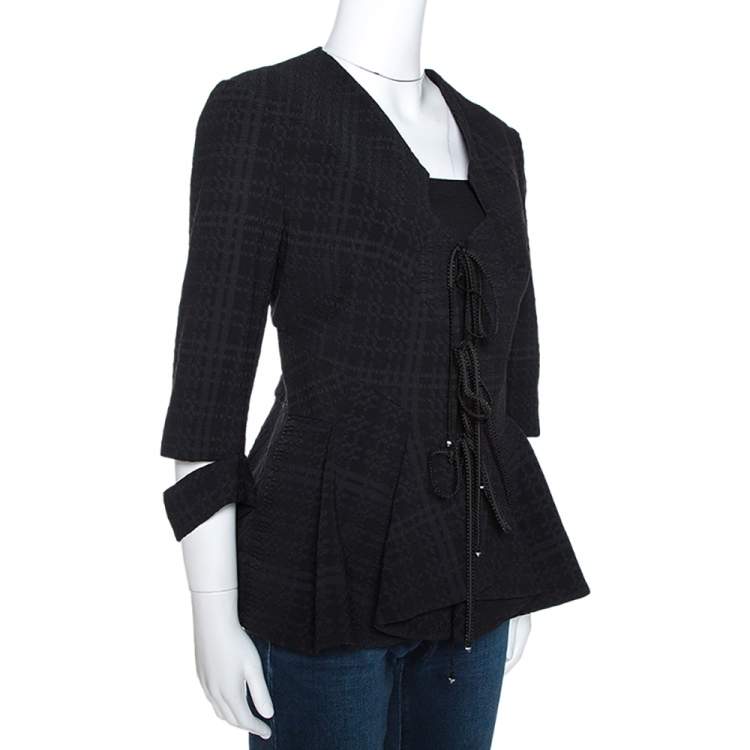 Pre Owned Roland Mouret Black Puckered Check Wool Blend Hanover Jacket L