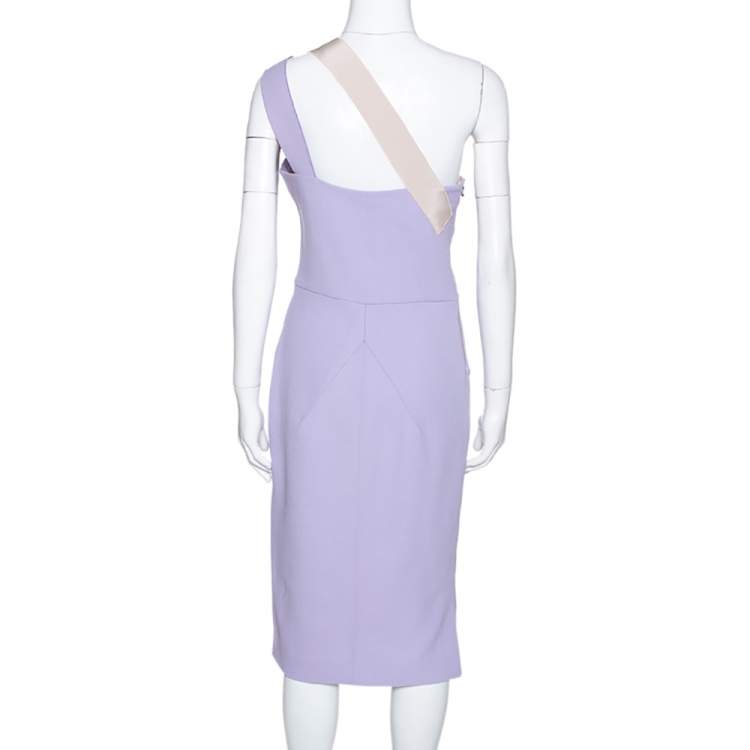 Pre Owned Roland Mouret Lavender Wool Crepe One Shoulder Aglais Dress M