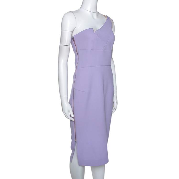 Pre Owned Roland Mouret Lavender Wool Crepe One Shoulder Aglais Dress M