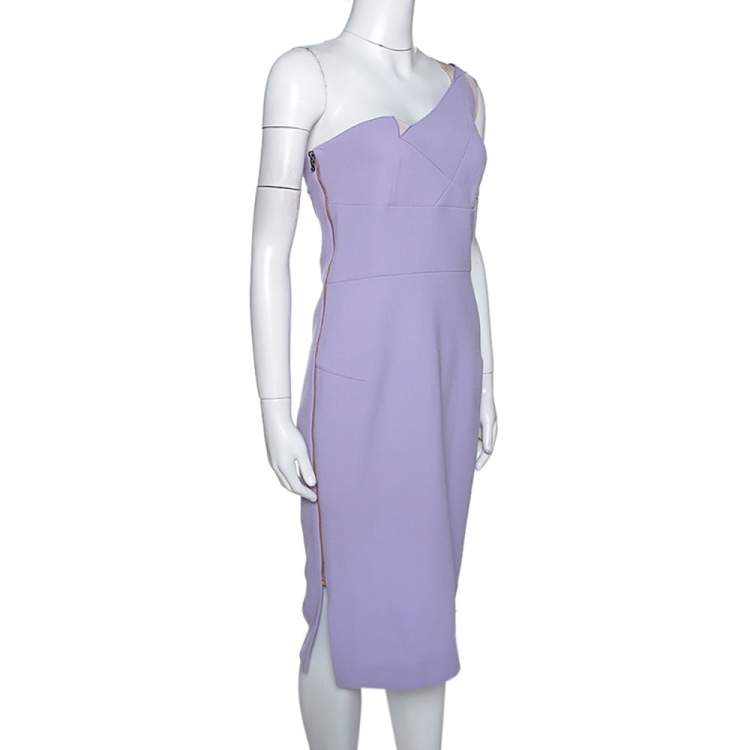 Pre Owned Roland Mouret Lavender Wool Crepe One Shoulder Aglais Dress L