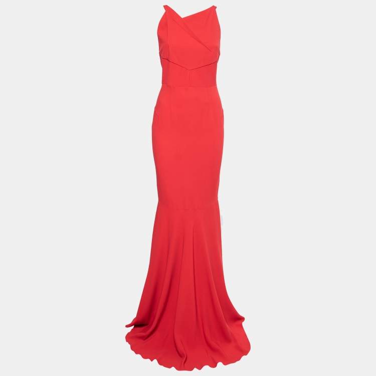 Pre Owned Roland Mouret Red Crepe Cutout Detail Veraha Gown M