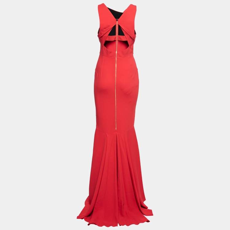 Pre Owned Roland Mouret Red Crepe Cutout Detail Veraha Gown M