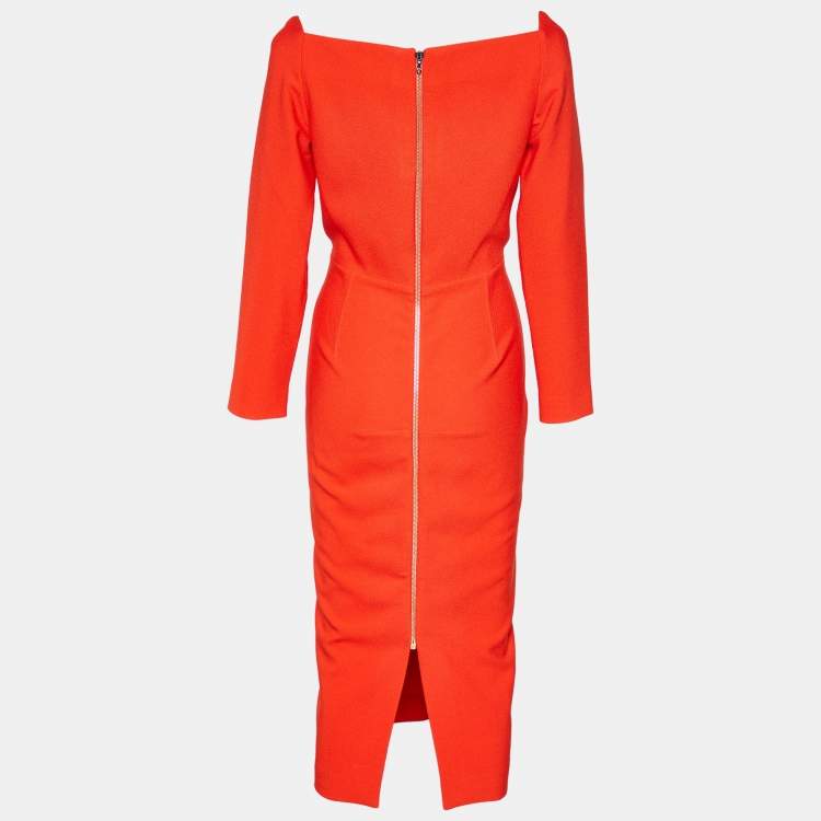 Pre Owned Roland Mouret Red Crepe Ardon Midi Dress L