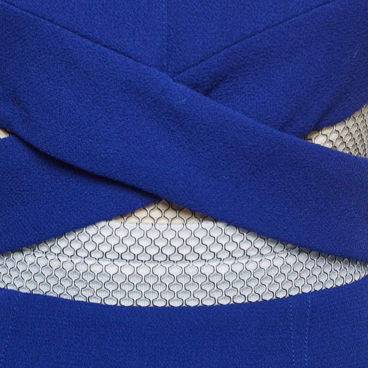 Pre Owned Roland Mouret Royal Blue Crepe Honeycomb Mesh Midi Dress S