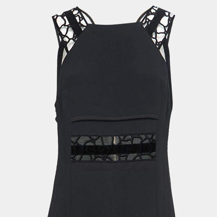 Pre Owned Roland Mouret Black Crepe Lace Inset Vasall Long Dress L