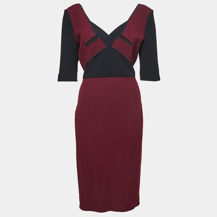 Pre Owned Roland Mouret Burgundy Jacquard Knit Axele Midi Dress XL