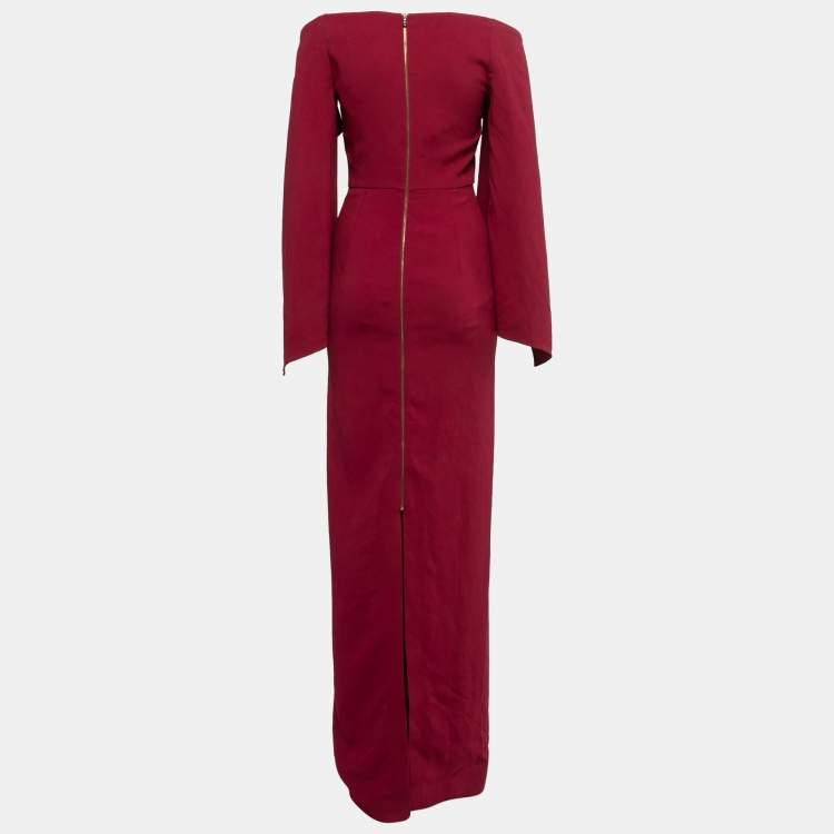 Pre Owned Roland Mouret Burgundy Crepe Ruffle Sleeve Slit Detail Cheveley Gown M