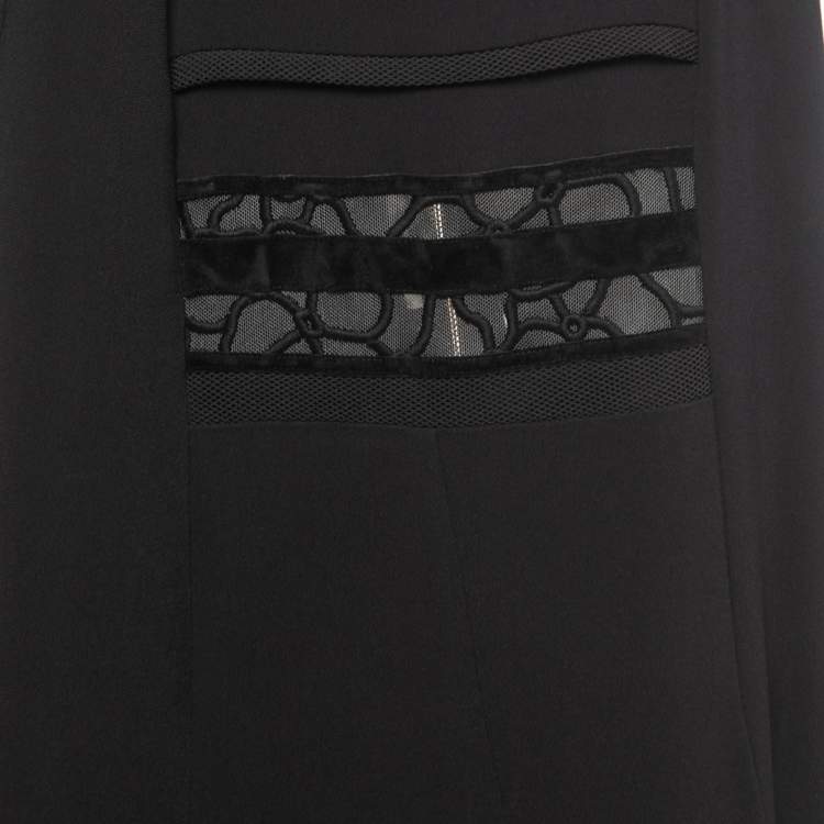 Pre Owned Roland Mouret Black Crepe Lace Embellished Strap Gown L