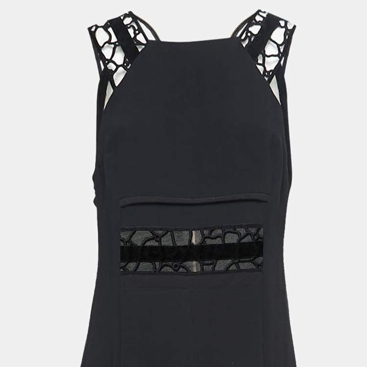 Pre Owned Roland Mouret Black Crepe Lace Inset Vasall Long Dress S