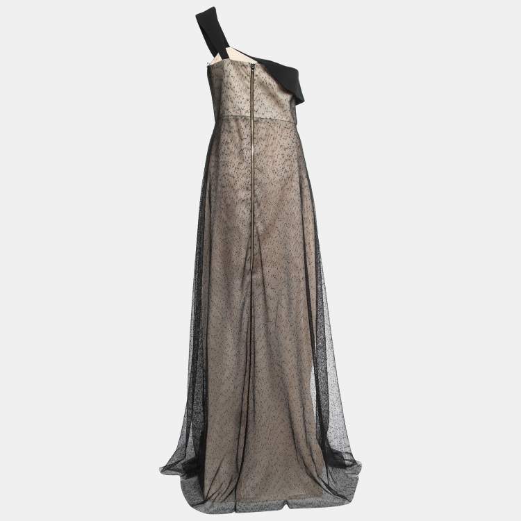 Pre Owned Roland Mouret Black Boucle Lace & Silk One Shoulder Kildare Gown L