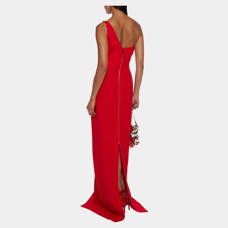 Pre Owned Roland Mouret Red Wool One Shoulder Gown L (UK 12)