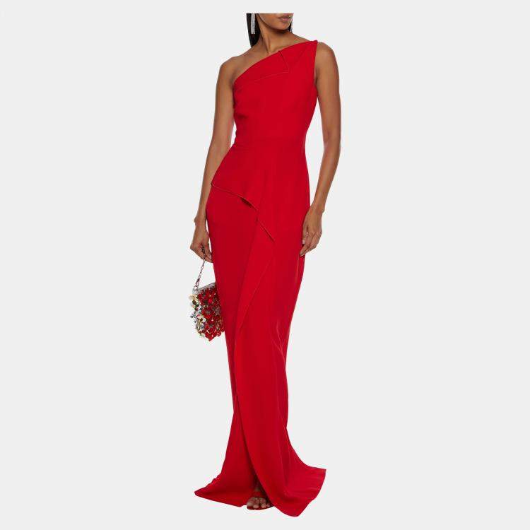 Pre Owned Roland Mouret Red Wool One Shoulder Gown L (UK 12)
