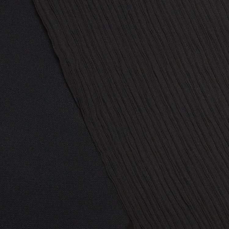 Pre Owned Roland Mouret Black Rippled Chiffon and Stretch Crepe Maida Crop Top L