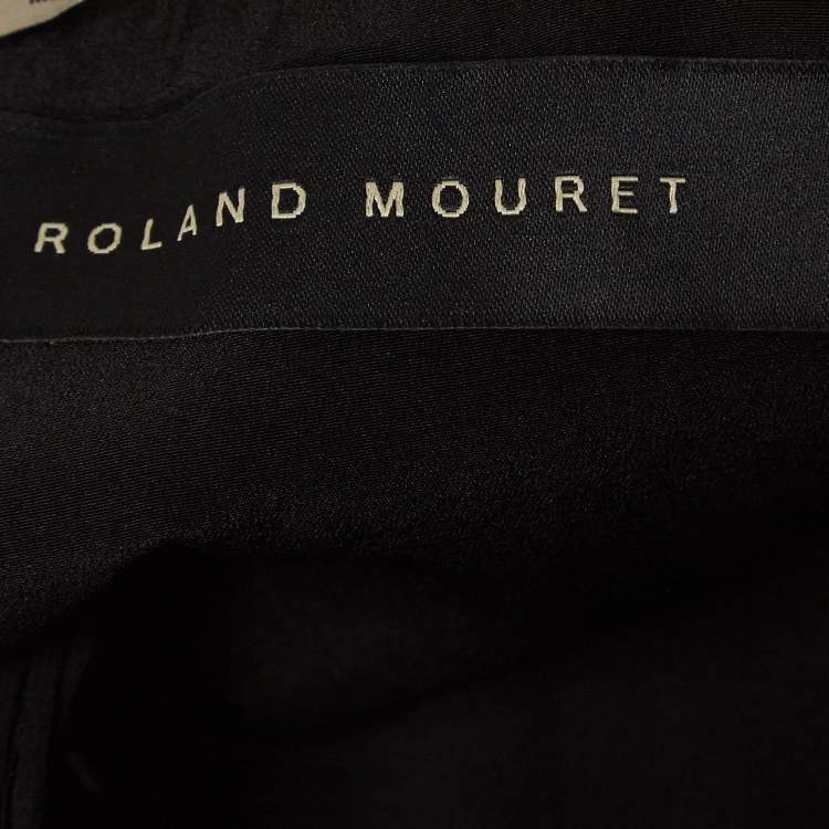 Pre Owned Roland Mouret Black Rippled Chiffon and Stretch Crepe Maida Crop Top L