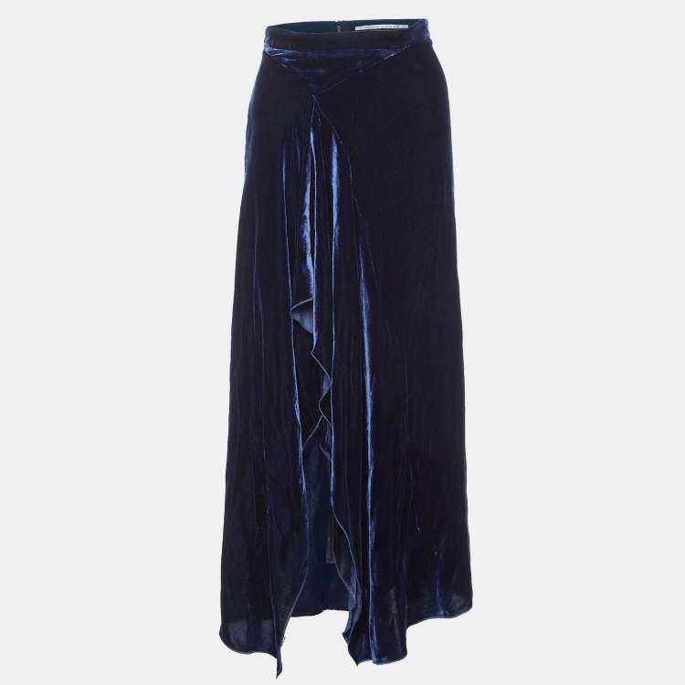 Pre Owned Roland Mouret Navy Blue Velvet Haxby Midi Skirt M