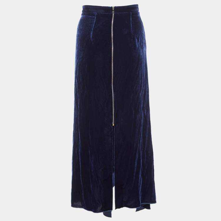 Pre Owned Roland Mouret Navy Blue Velvet Haxby Midi Skirt M