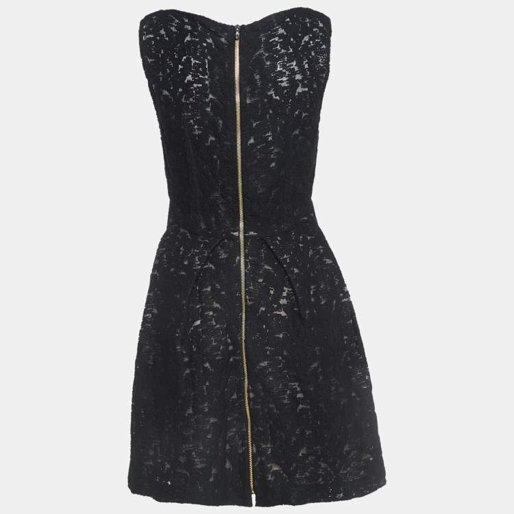 Pre Owned Roland Mouret Black Woodgrain Jacquard Mini Dress M