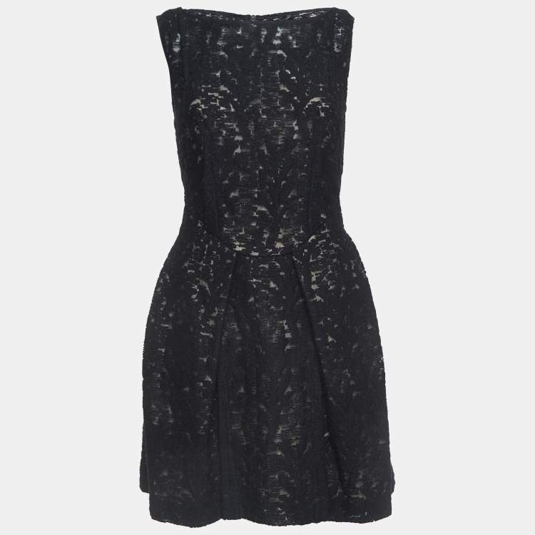 Pre Owned Roland Mouret Black Woodgrain Jacquard Mini Dress M