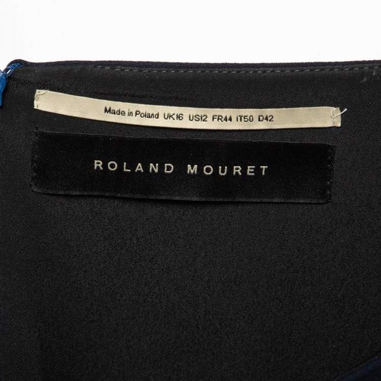 Pre Owned Roland Mouret Navy Blue Draped Silk Midi Skirt L